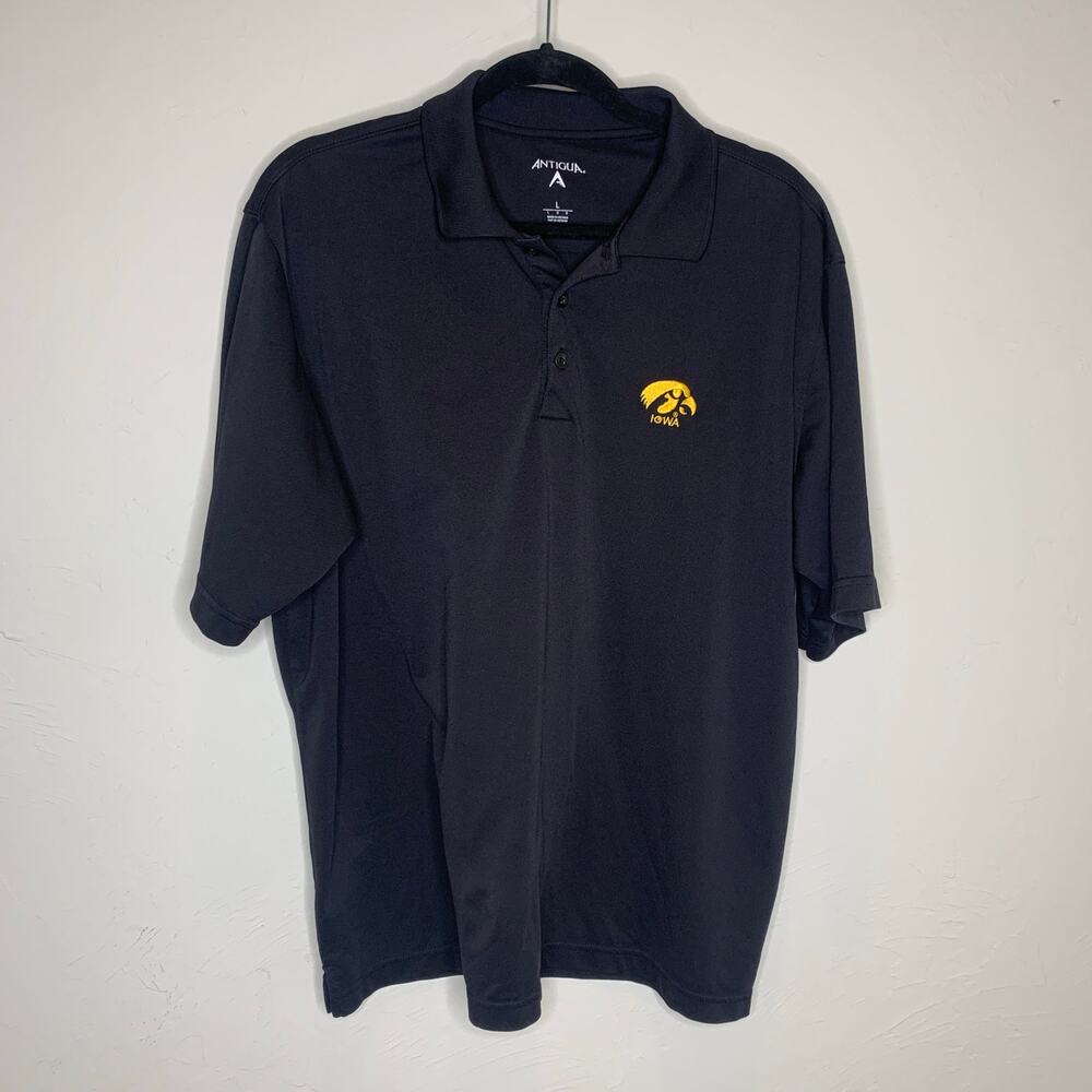 Antigua Iowa Hawkeyes Polo Shirt Sz Large Black